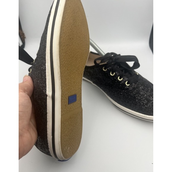 Keds Kate Spade Sneakers Size 6 Sparkle Glitter Lace Up Shoes Black Women's - Picture 3 of 8